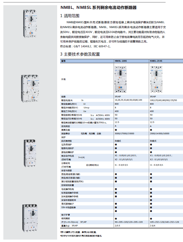 NM8L、NM8SL系列剩余電流動作斷路器選型